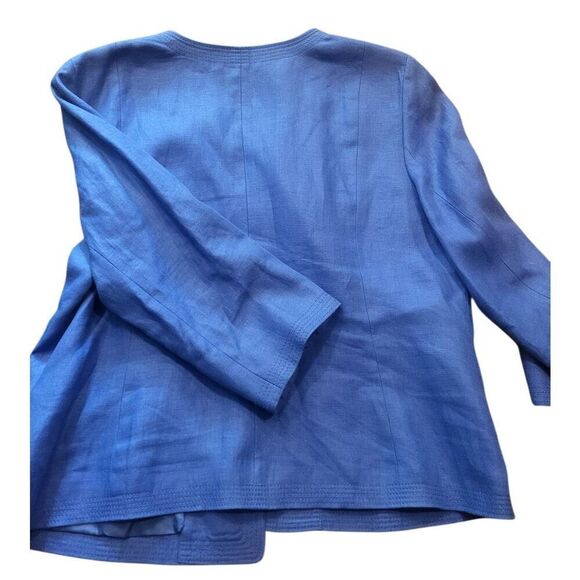 Talbots Jacket Women's 18 Cobalt Blue Linen Collarless Open Woven 3/4 Sleeve - Picture 2 of 5